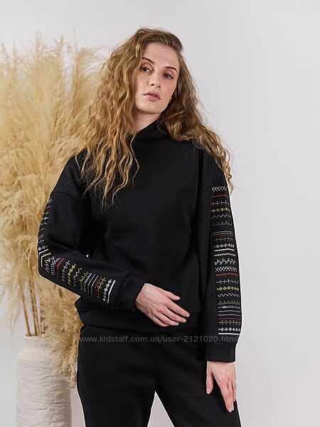 Худі чорний жіночий етно з вишивкою 