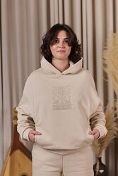 Худі жіночий бежевий з етно вишивкою, худі вишиванка жіночий,