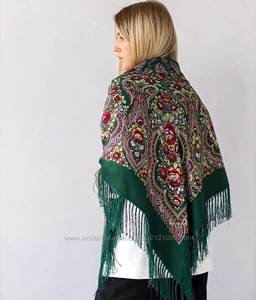 Хустка жіноча велика українська національна зелена 