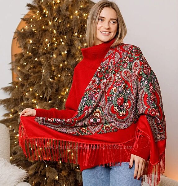 Хустка велика жіноча українська національна червона 