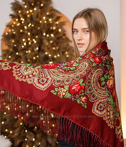 Хустка жіноча велика бордова українська національна 