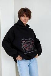 Худі жіночий чорний з етно вишивкою