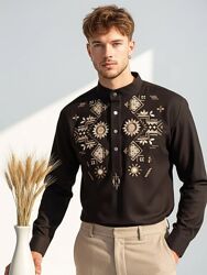 Вишиванка чоловіча лляна коричнева 