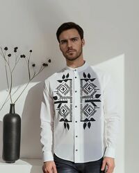 Сучасна сорочка вишиванка біла чоловіча лляна 