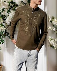 Вишиванка чоловіча хакі лляна 