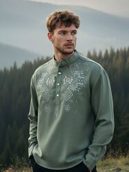 Вишиванка чоловіча оливкова лляна 