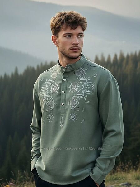 Вишиванка чоловіча оливкова лляна 