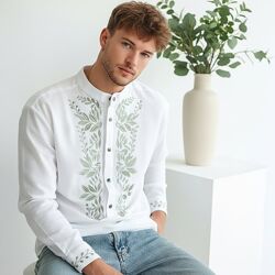 Святкова вишиванка біла чоловіча лляна 