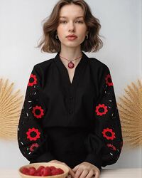 Вишиванка чорна жіноча лляна 