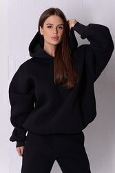 Утеплене вільне худі чорного кольору 