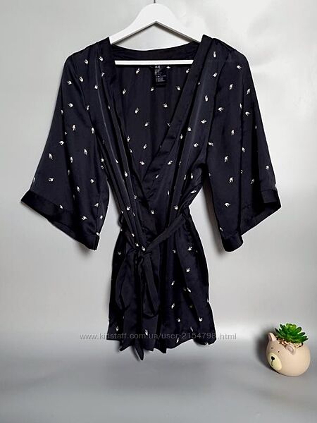 Чорний атласний міні халат короткий жіночий домашній H&M