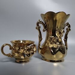 Золотиста керамічна міні-ваза та чашка