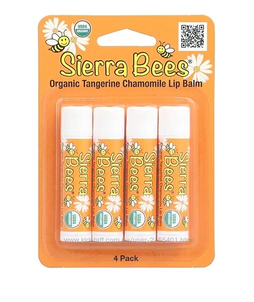 Sierra Bees, Органические бальзамы для губ, мандарин и ромашка, 4 шт.