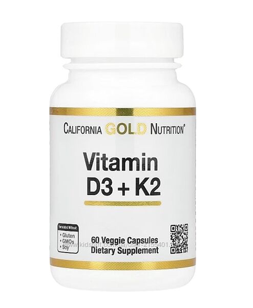 California Gold Nutrition, витамины D3 и К2, 60 капсул