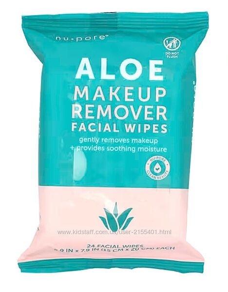 Nu-Pore, Средство для снятия макияжа с алоэ, 24 влажных салфетки