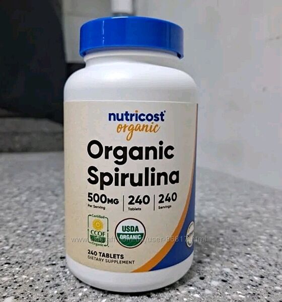 Органічна спіруліна Nutricost Organic Spirulina 500 mg 240 карсул