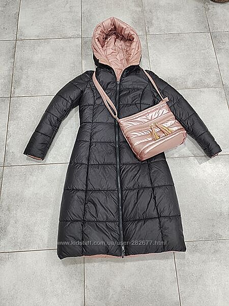 Брендовый двухсторонний пуховик JAYLOUCY и плащевая сумка 